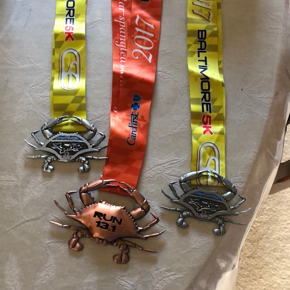 2017 Baltimore running Festival 5K and half marathon medals.  3 medals